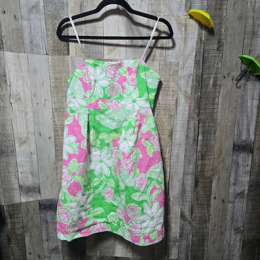 Lilly Pulitzer LP Franco Green Floral Strapless Tube Fit And Flare Mini Dress 8